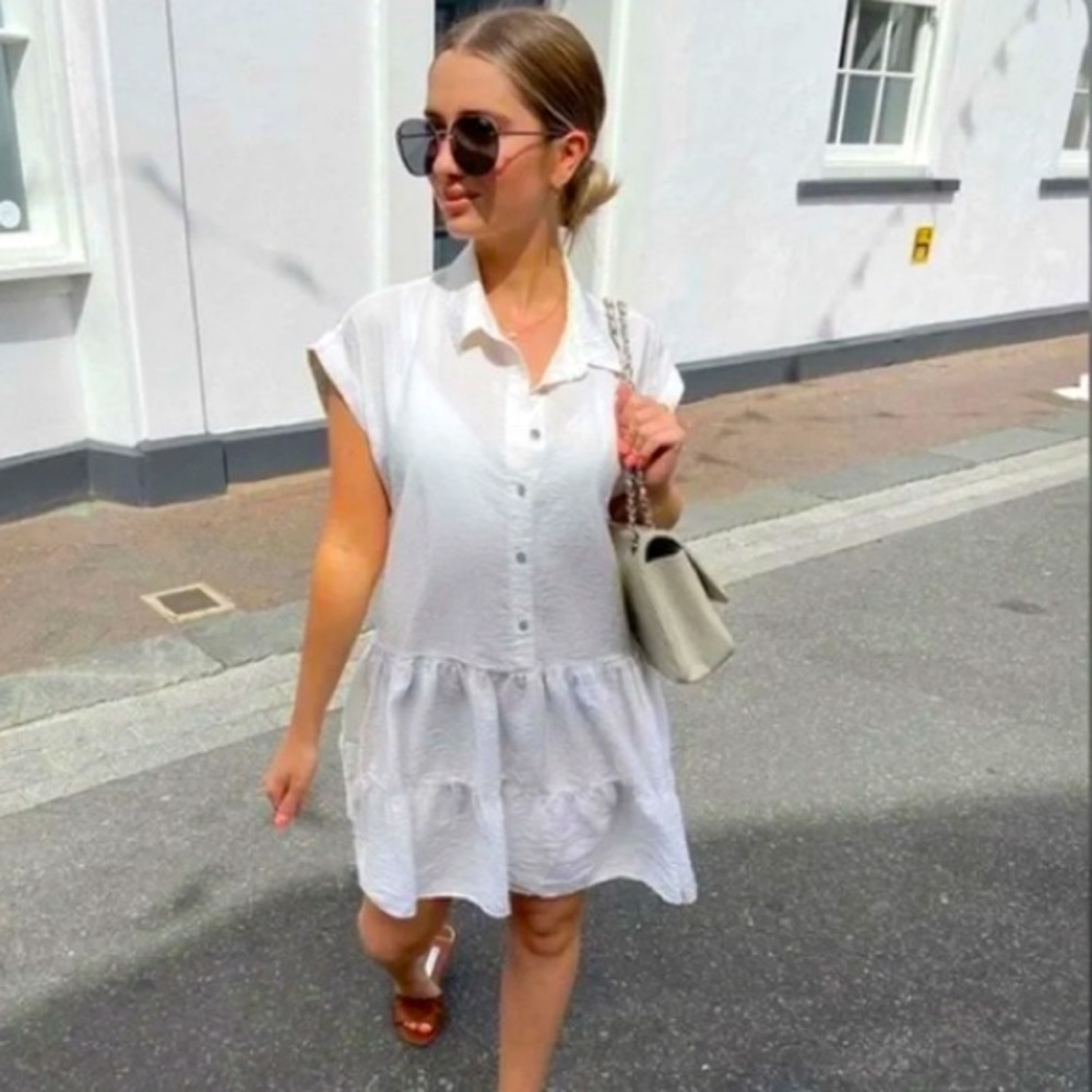 Zara Women’s mini dress XS Oversized Ivory Cap Sleeve